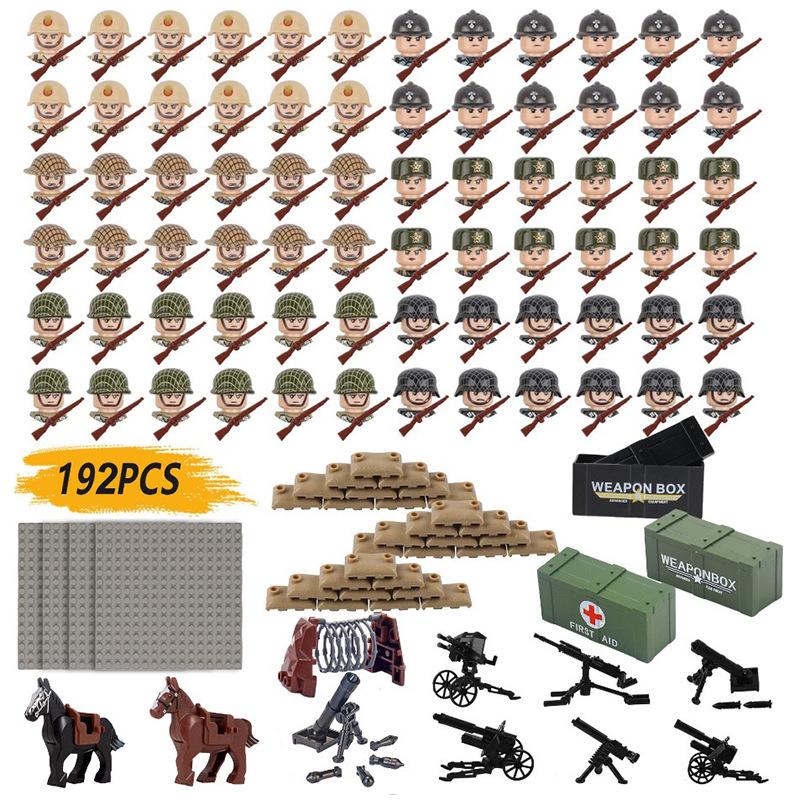 

192Pcs Building Block Doll Set Collection Military Series Weapons Sandbag Building Block Toys