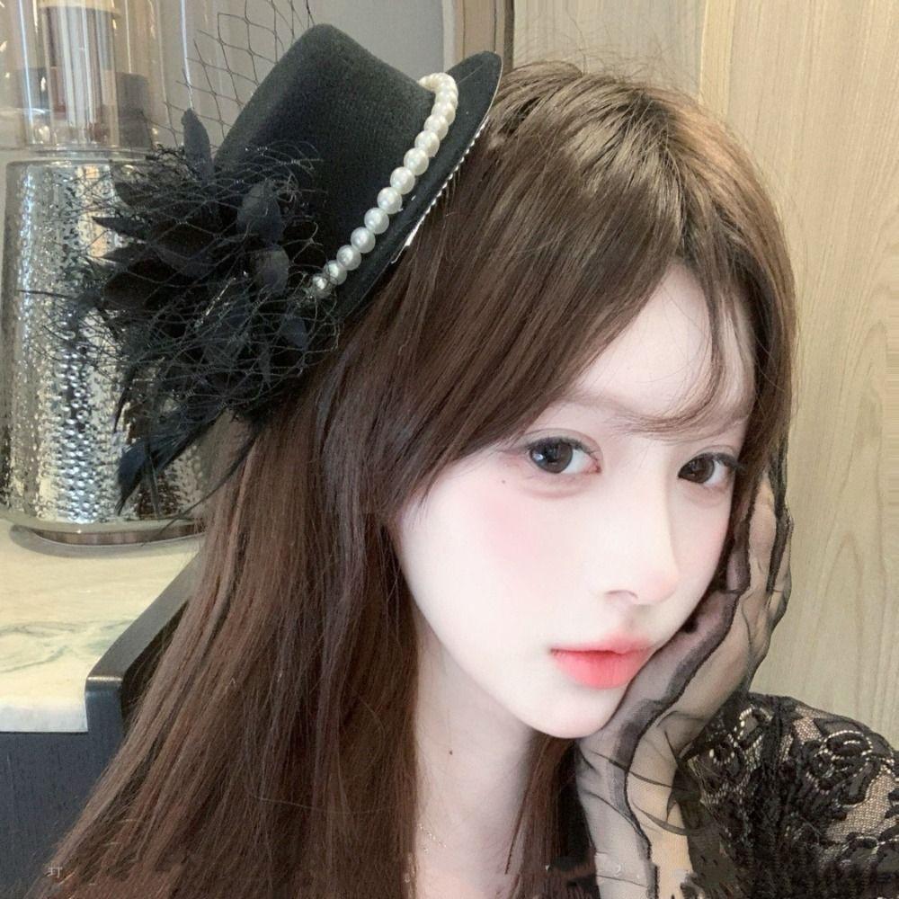 Exquisite Mesh Feather Hair Clip Elegant Small Top Hat Retro 1920s Hair Accessories Lady