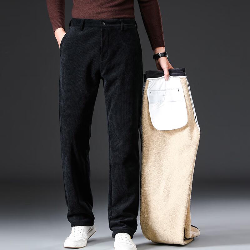 Fengxun Men's Winter Fleece-Lined Corduroy Casual Pants
