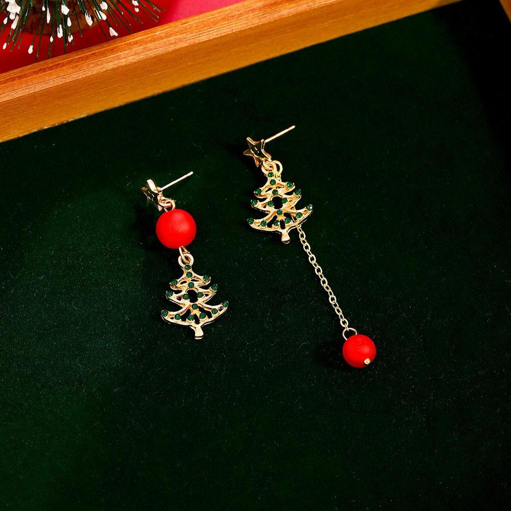 Elegant Smiley Face & Christmas Tree Tassel Earrings with Hollow Design