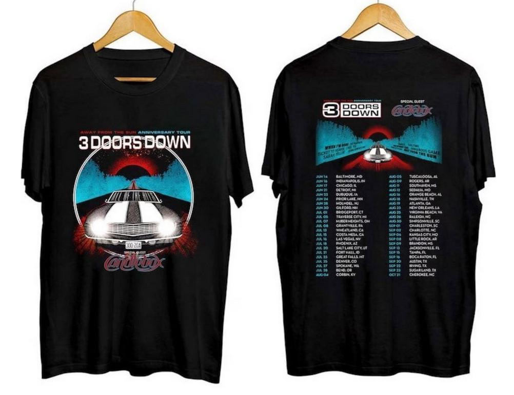 Unisex Cotton Short Sleeve 3 Doors Down Band Away From the Sun Anniversary Tour 2023 Shirt