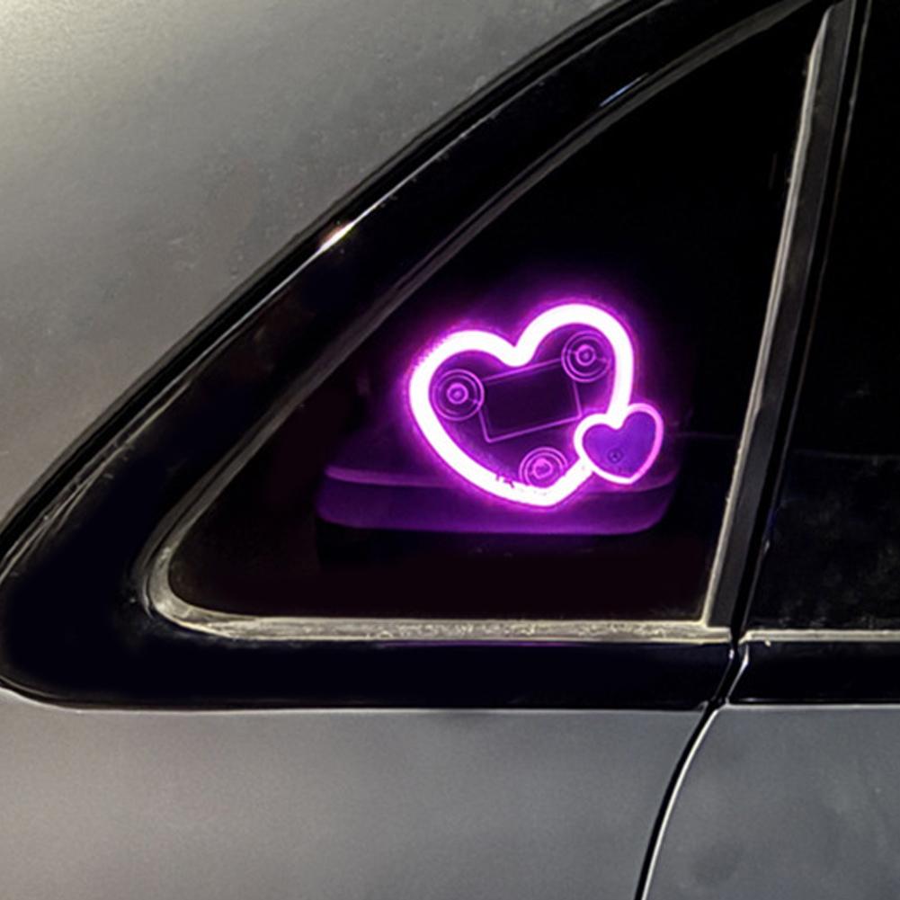 Dual Heart Shape LED Solar Car Interior Atmosphere Light USB Powered Neon Window Decorative Lamp Auto Decor Accessories