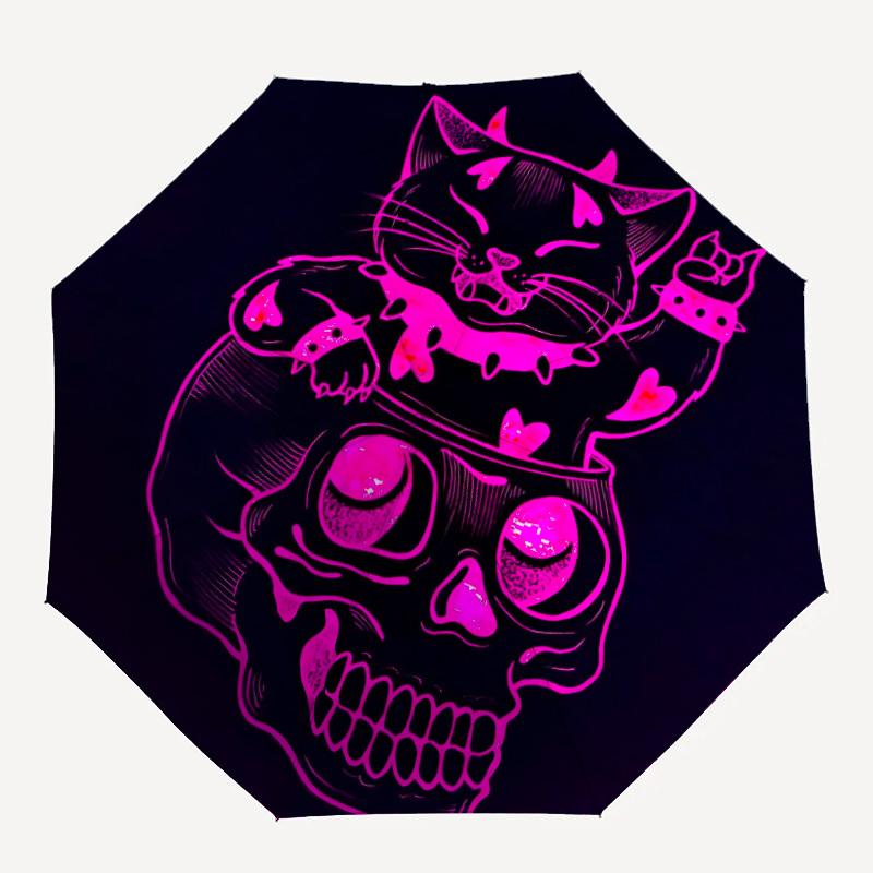 

1pc Gothic Cat Automatic Open/close Folding Umbrella, Compact Portable Travel Umbrella, Perfect Birthday/Christmas, Cute Umbrella, Durable C