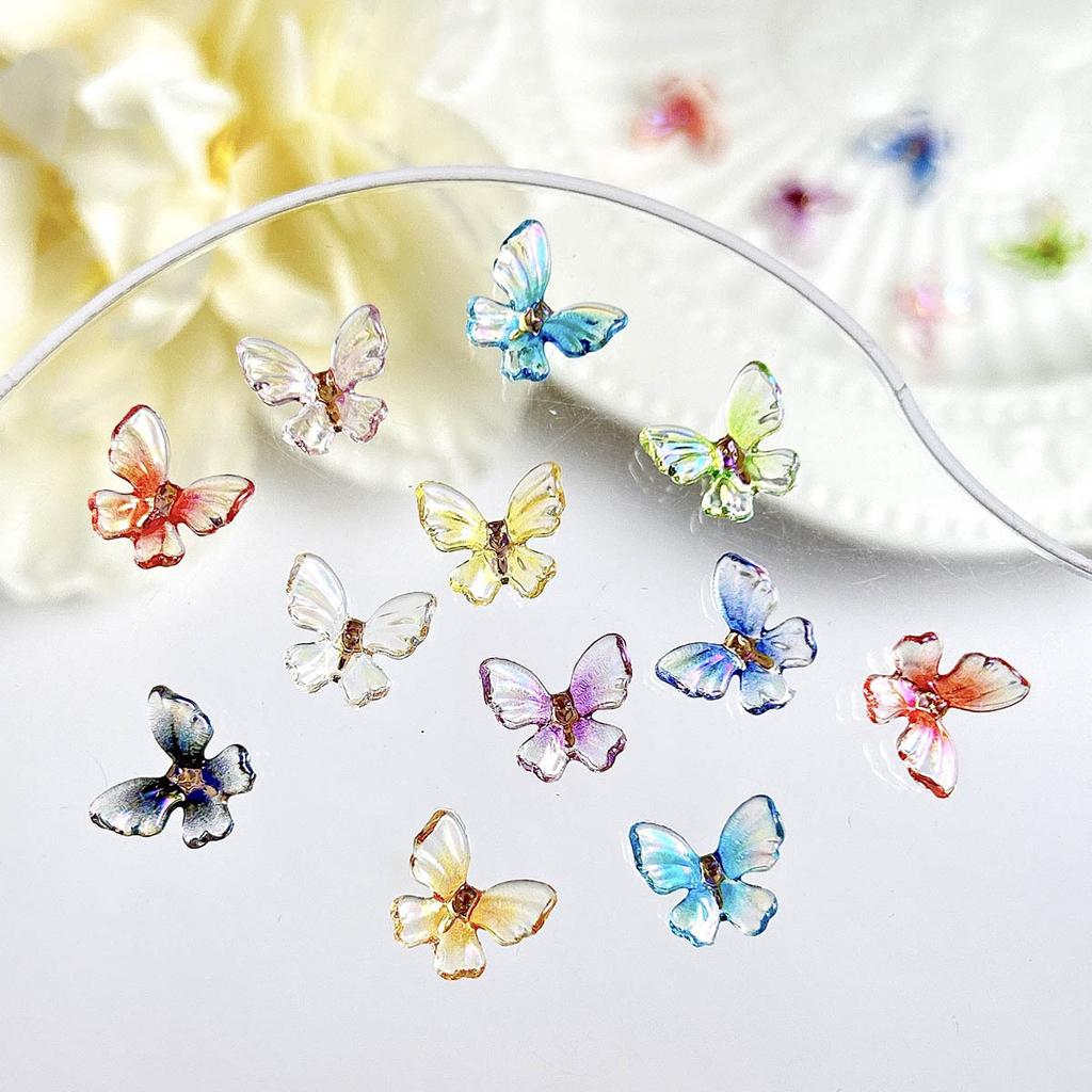New Trendy Resin Colorful Ice Transparent 3D Fairy Butterfly Nail Art Decorations DIY Wearable Nail Accessories Wholesale