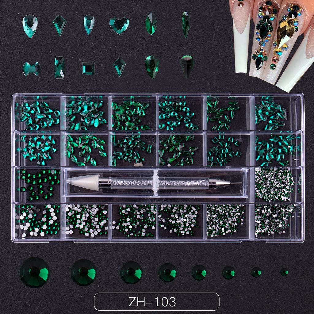 Nail Art 21 Grid Rhinestone Box Nail Art Diamond Flat Bottom Special-Shaped Diamond Nail Rhinestone Nail Art Jewelry Set