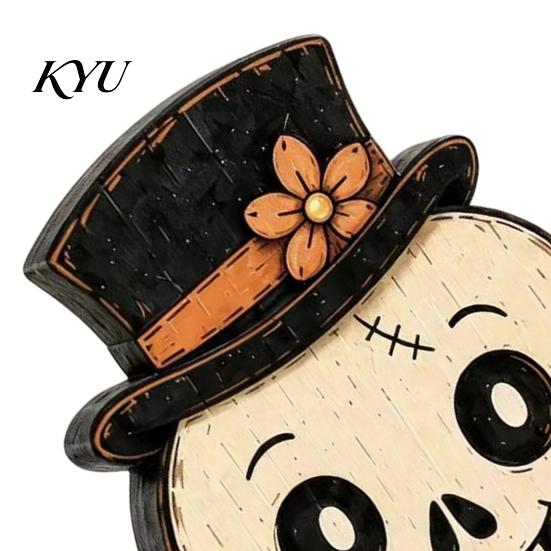 Cute Cartoon Tabletop Figures Vintage Halloween Double-Layer Wooden Decor, Spooky Character Wood Charming Retro Crafts Signs, Farmhouse Tiered