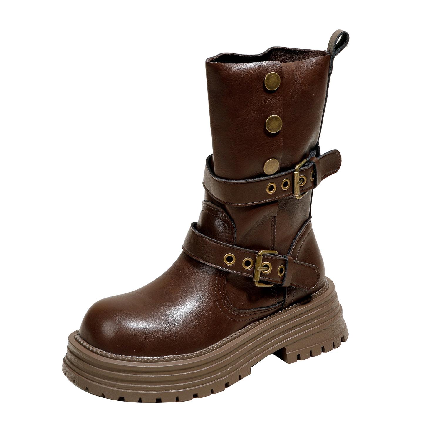 

Martin boots women s 2025 new autumn and winter Maillard-style height increase 5CM thick-soled thin British style medium tube short boots. 35