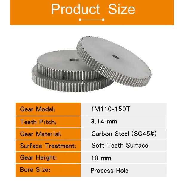 Flat Gear 1M-110/115/116/120/125/130/140/150T SC45# Carbon Steel Soft Teeth Surface Gear Wheel For Transmission Parts