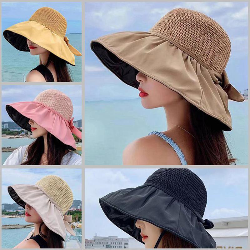 Summer  Women Bucket Hat Uv Protection Sun Hats Panama Cap Ponytail Caps