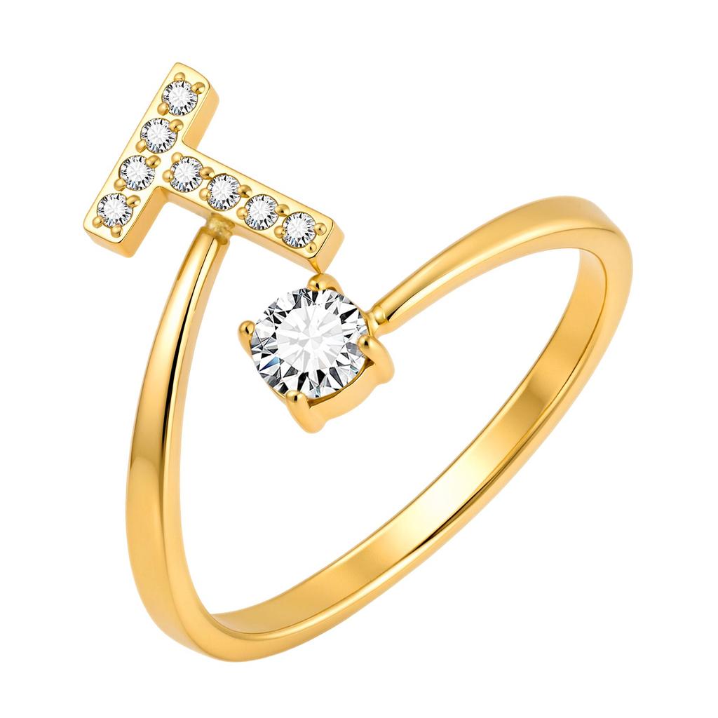 Chic Zircon Initial A-Z Letter Rings for Women Girls Adjustable Opening Ring Name Alphabet Female Wedding Fashion Jewelry Gift