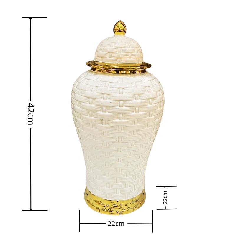 Ceramic Pot Ginger Jar Weave Pattern Ceramic Checkmate Jar Storage Tank Golden Flower Vase Home Decoration Accessories