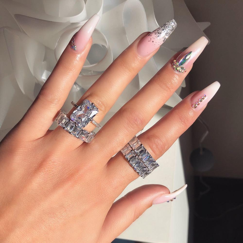 Elegant Princess Cut Engagement Ring for Women 18k White Gold Plated Cubic Zirconia Wedding Band Jewelry