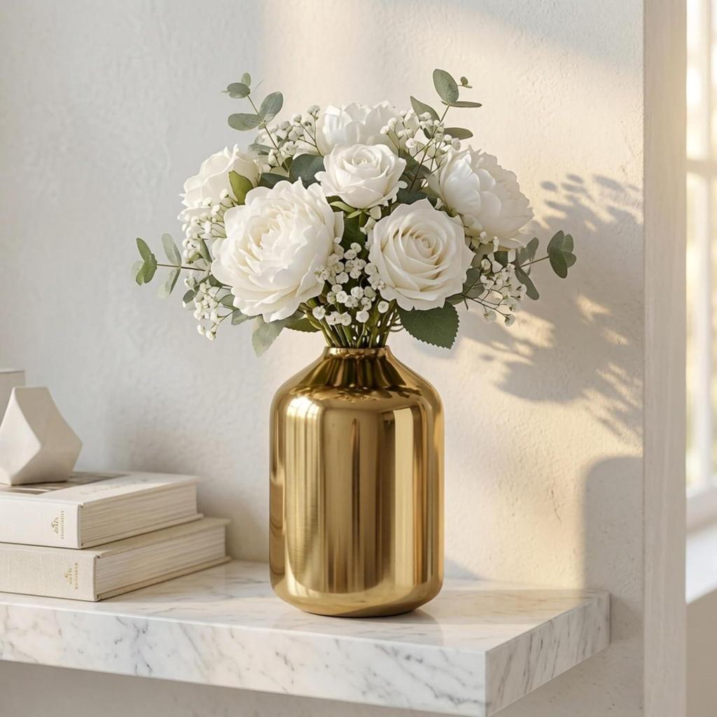 Golden Metal Vase for Home & Office Decor | Flower Vase for Living Room, Dining Table & Corner Decor | Elegant Home Decoration