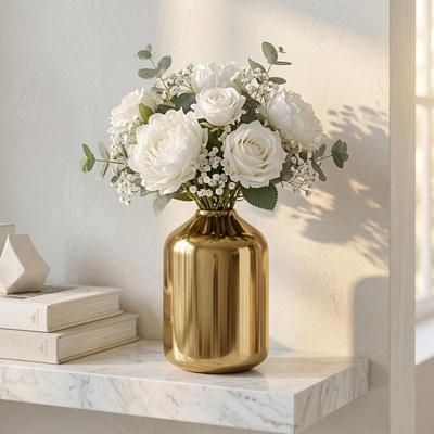 Golden Metal Vase for Home & Office Decor | Flower Vase for Living Room, Dining Table & Corner Decor | Elegant Home Decoration