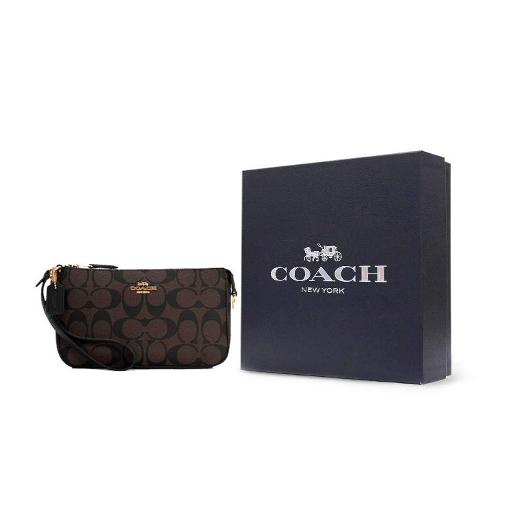 COACH Nolita Coated Canvas Smooth Leather Pochette Underarm Wrist Bag Clutch Small Women's Brown Black (Unisex) Clutches C3308 IMAA8