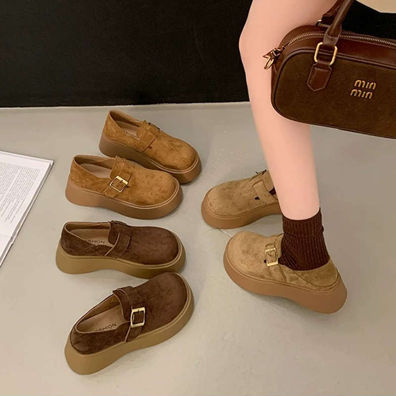 Thick-soled Heightening Single Shoes All-inclusive Boken Fishing Loafers Women's 2025 Spring New Retro Maillard Boken Shoes