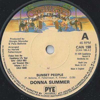 7-Zoll-Schallplatte DONNA SUMMER - Sunset People CAN198 Casablanca 1980 UK Dance & Electronica Gebraucht