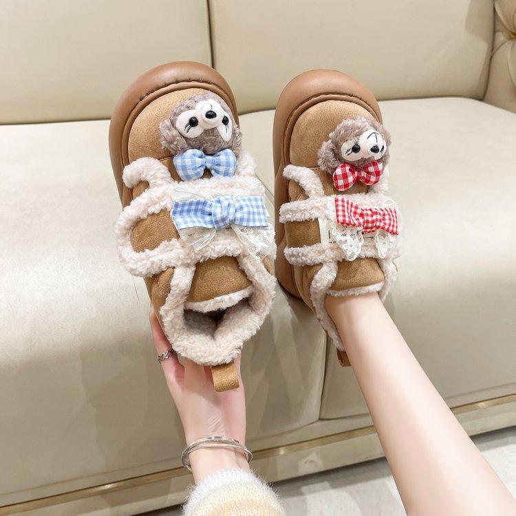 Scarpe pelose con zeppa carine a cartone animato, nuove scarpe in cotone con suola morbida antiscivolo e resistenti all'usura, calde per l'inverno