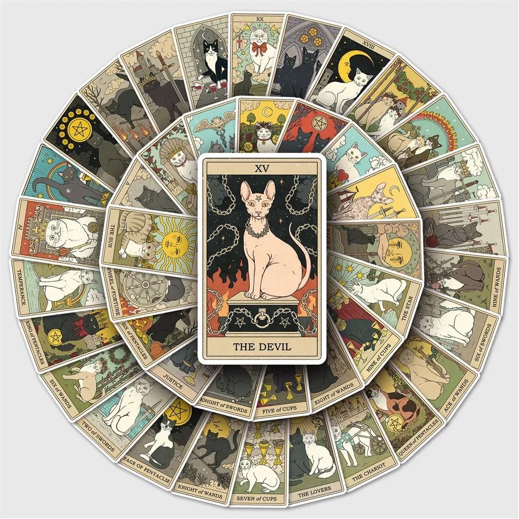 78 INS Novelty Cartoon Cute Kawaii Cat Tarot Card Stickers PVC Waterproof Stickers Decals For Kids Boys Girls Toys Gifts