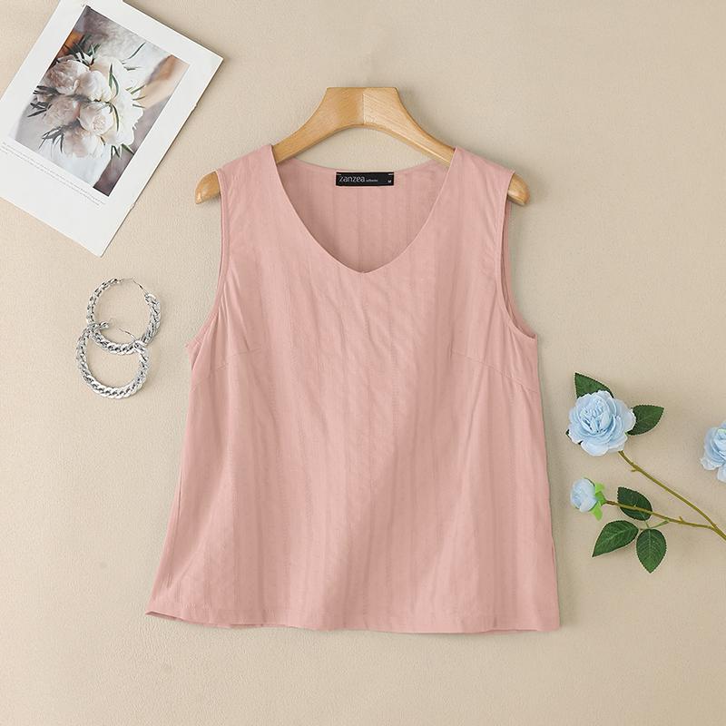 

ZANZEA Женские летние топы-майки с V-образным вырезом, свободные, повседневные, без рукавов 5XL розовый