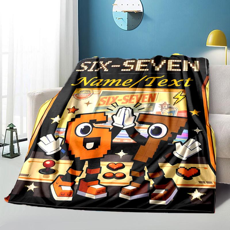 1PC Custom Name "Six-Seven Arcade Fun" Outdooor Flannel Blankets Throw Blanket All-Season Throw Gift Bedspread for Couch, Bed, Camping Holiday Birthda
