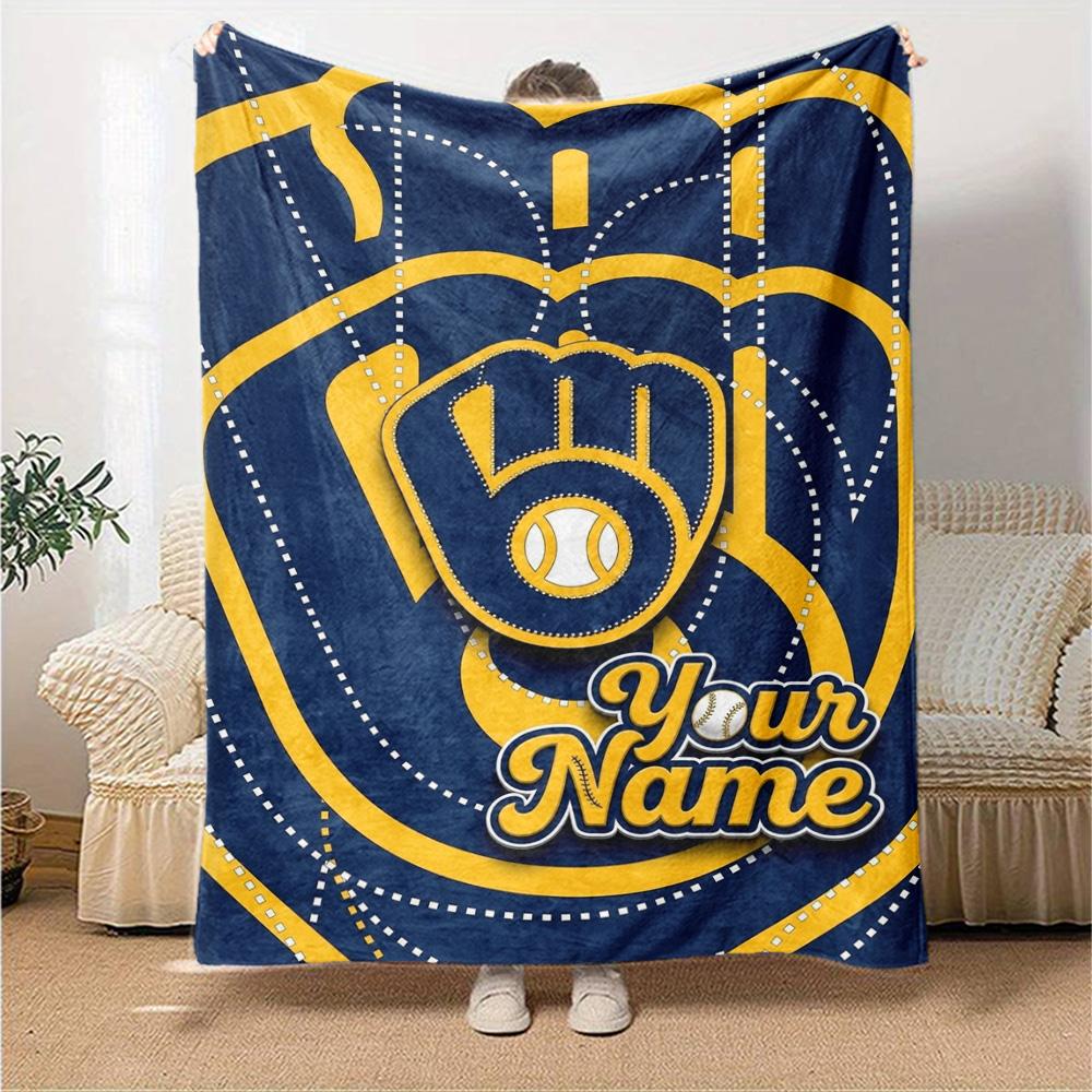 Name Custom Milwaukee Brewers Logo Print Flannel Blanket High Quality Warm Comfortable Cover for All Seasons Perfect for Gifts Home Decor