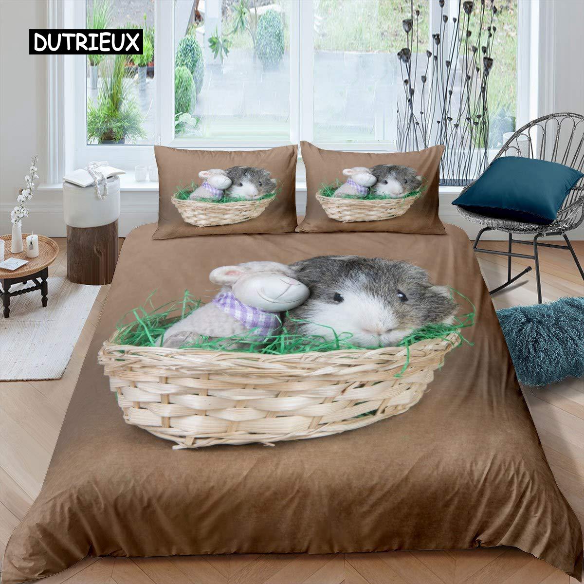 Cavia Dekbedovertrek Set Schattig Cavia Patroon Beddengoed Set Dieren Dekbedovertrek voor Jongens Meisjes Tuin Natuur Polyester Beddengoed Set EU single(135x200cm)