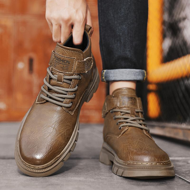 Fashion New Classic Men Boots Genuine Leather Lace-Up Male Comfortable High Top Shoe All-match Winter Plush Snow Boots