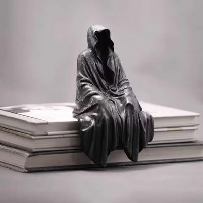 Neuer Erntetrost Der Sensenmann Sitzende Statue Gotische Desktop Harz Schwarze Skulpturen Für Heimdekoration Ornament