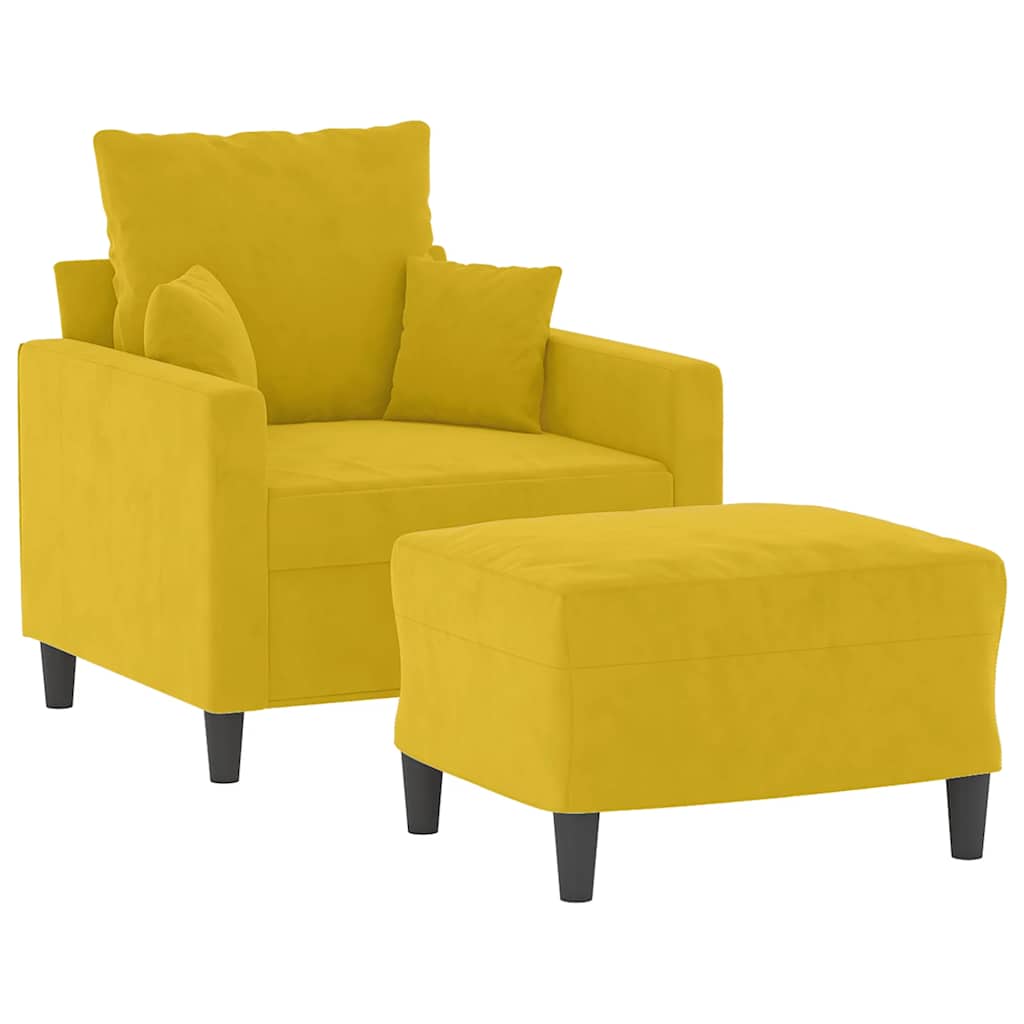 Yellow Velvet Armchair with Footstool 60 Cm