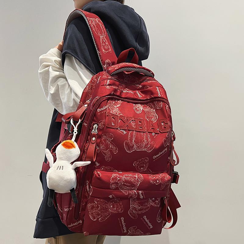 College Students  Girls  High School Students  Burgundy Large Capacity Male Backpack  Junior High School Students  Backpack