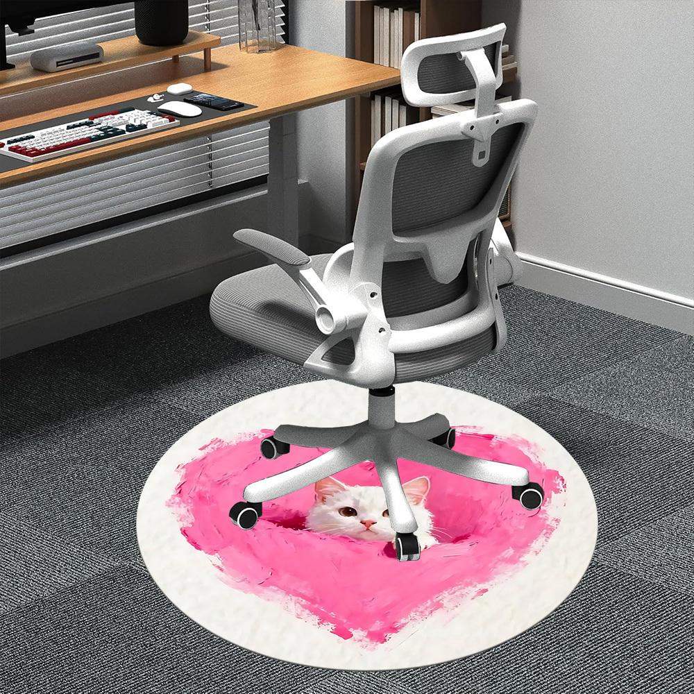 

1PC Heart Cat Office Round Area Rug, Indoor Mat Suitable ForOffice, Under Office Chairs Bedroom Living Room Home Decor, Room Deco f085 80cm by 80cm
