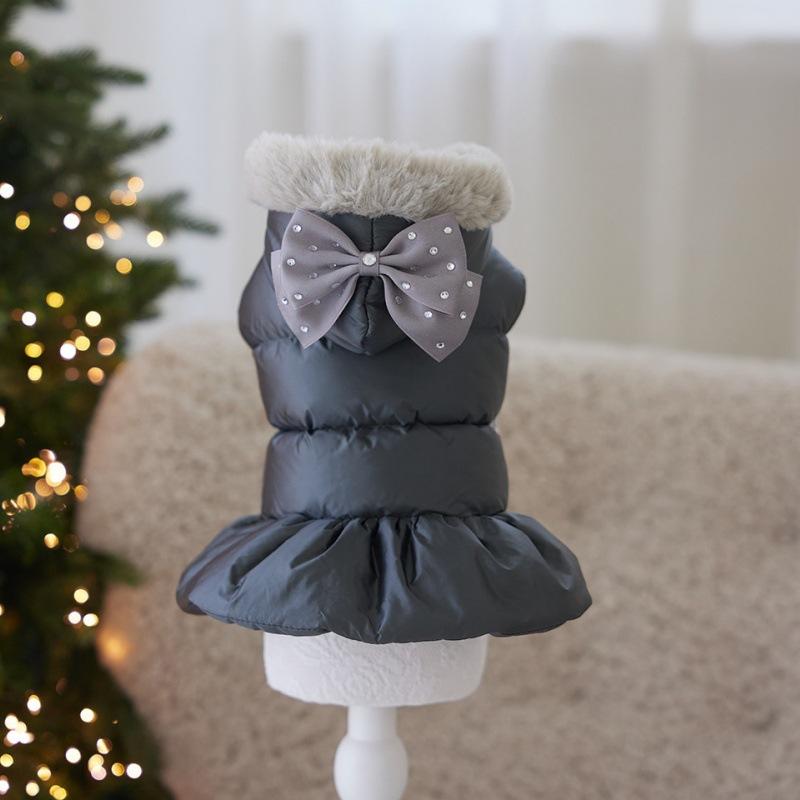 Pet Thick Coat Autumn/Winter Christmas New Year Small Dog Schnauzer Teddy Bow Hat Cotton Jacket Puppy Clothes