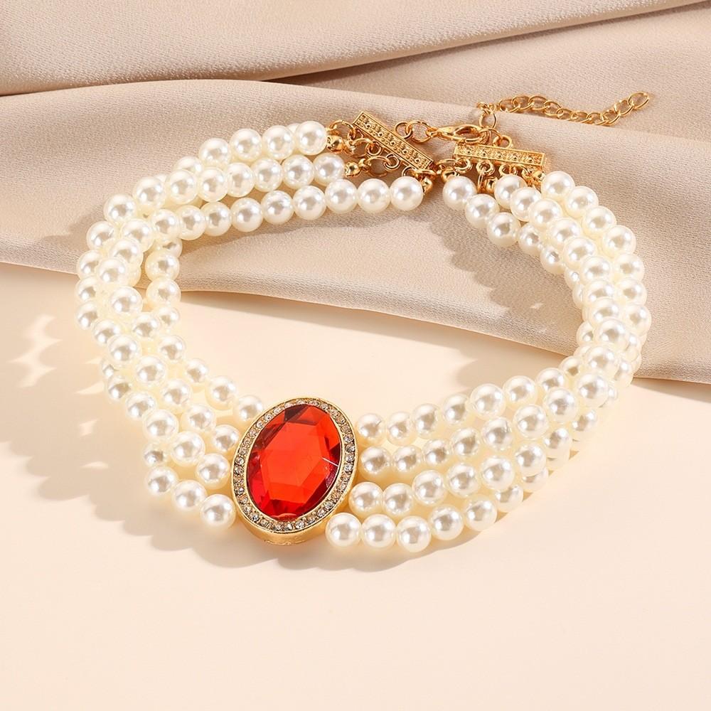 Palace Multi Elegant Layered Simulated Pearl Gemstone Necklace Accessory Neck