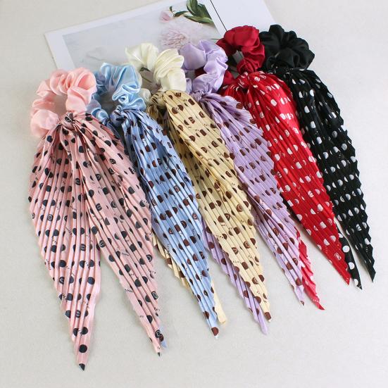 Hair Rope Dot Print Pleated Ribbon Hair Tie No Damage High Elasticity Ponytail Holder Lightweight Daily Hair Accessory
