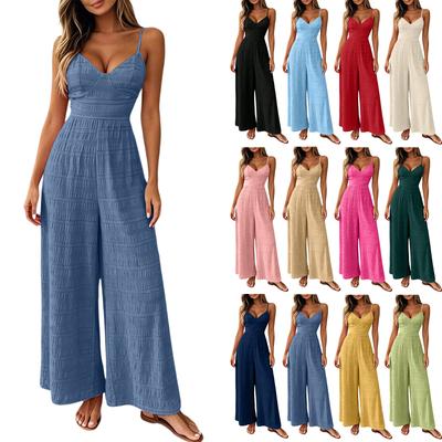 Women Sleeveless Spaghetti Strap Boho Wide Leg Party Elegant  Jumpsuit For