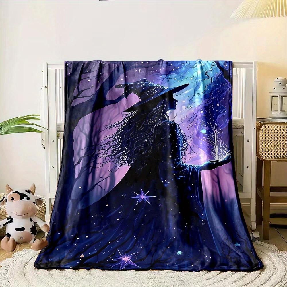 Custom Witch Blanket Starry Night Magic Forest Design Personalized Name Fleece Throw All Season Soft Warm Bedding Home Decor