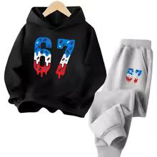 67 Chic Children's Hoodies Set 4-13Y Korean Streetwear Block Tracksuit Fashion Comfortable Kids Sweatshirt 2 Pcs Sets Pant Suit