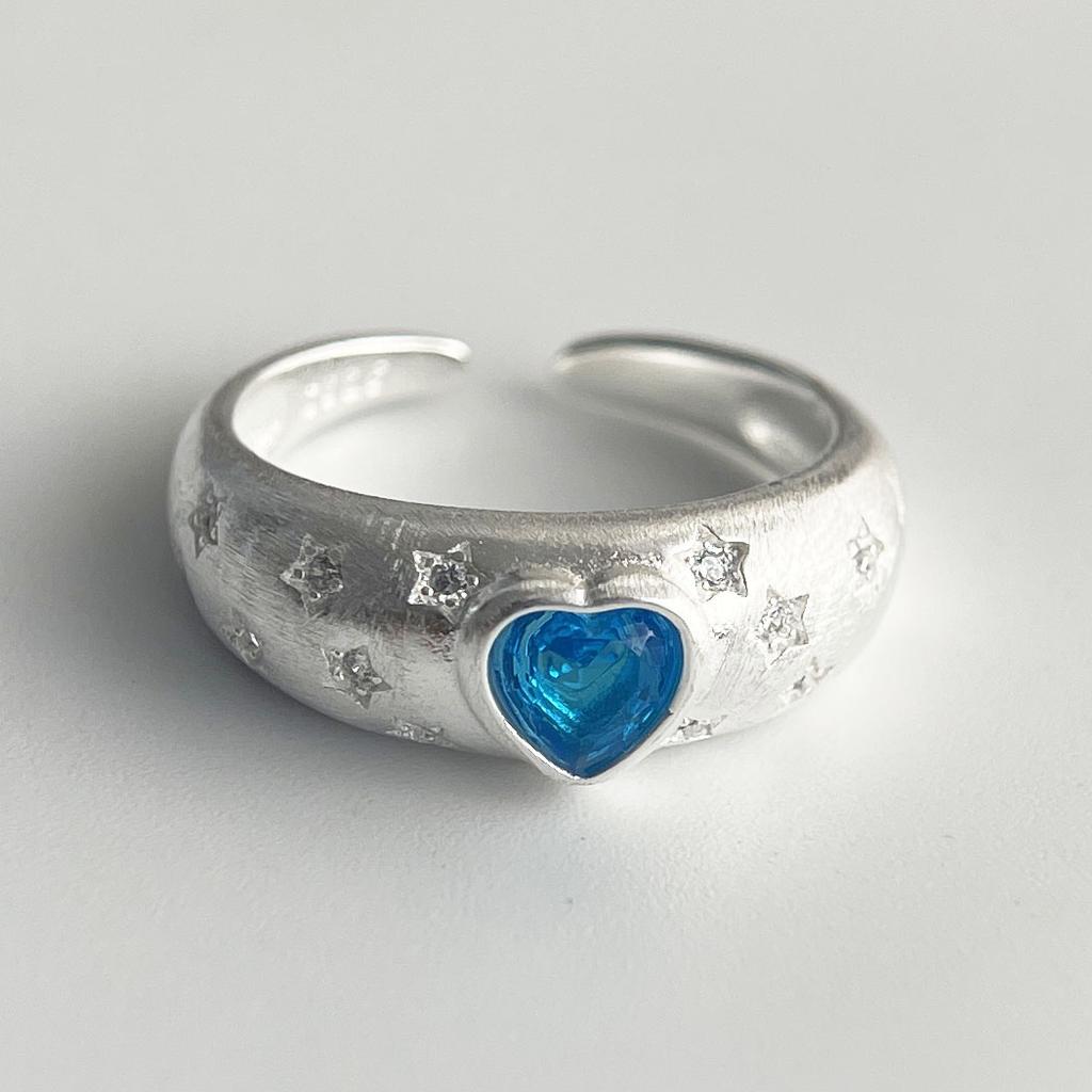 925 Silver Rings for Women Couple Minimalist Handmade Blue Pink Stone Shinning Ring Fine Jewelry Gift Prevent Allergy