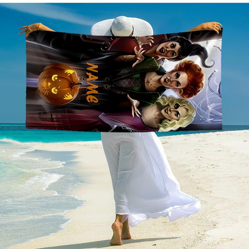 Custom Name Ultra-Soft Beach Towel with Hocus Pocus Theme,Ideal for Pool - Camping, Diving - Perfect Travel Essential, Vibrant Beach Towel.