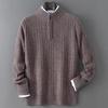 Men’s Pure Wool Half-Zip Cable Knit Sweater, Half-High Collar Pullover