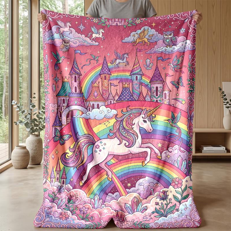 Fantastic Unicorn with Flowers Theme Blanket Lightweight Warm Flannel Blanket Decorative Throw Blanket for Home Decoration