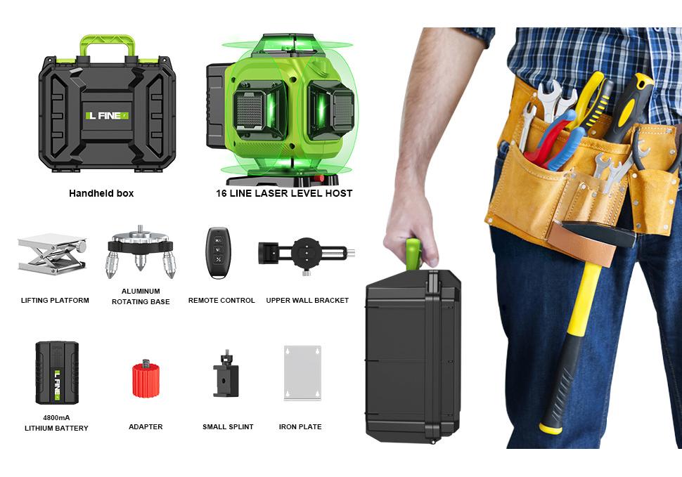 LFINE High Precision 4D 16-Line and 3D 12-Line Laser Level with Infrared