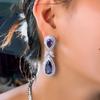 Long Heavy Industry Zircon Water Drop Pear Shaped Purple Earrings Dress Dress Dinner Wedding Accessories Earrings