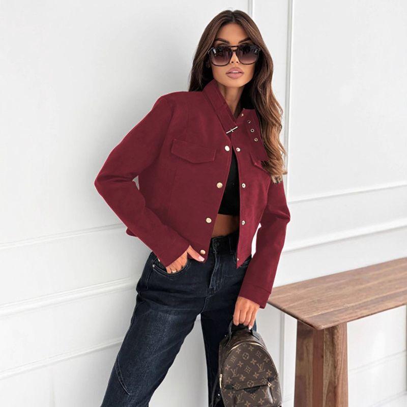 Fashion Style Spring & Fall Women's Stand Collar Long Sleeve Coat Loose Casual Jacket Top Deerskin Velvet Short Jacket for Slight-Figured Women Tide