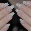 Emqueen White Pearl Press-On Nails with Silver Glitter - 24-Piece Reusable Stick-On False Nail Set for Women & Girls | Easy Glue-On Application | L