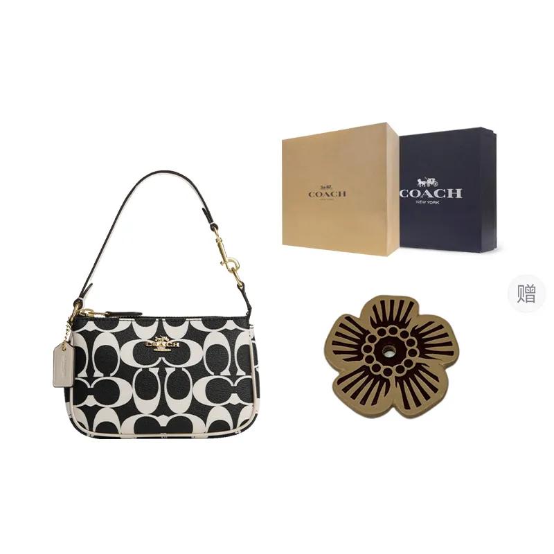 COACH Nolita Leather Shoulder Bag , Handbag Mini Women's Black White (Unisex) Handbags CP251 IMA47
