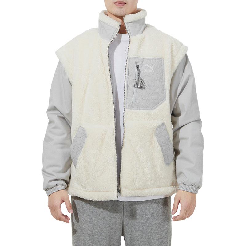 PUMA Pocket Embroidered Faux Shearling Patchwork Cotton Jacket Men Jackets White 534974-93