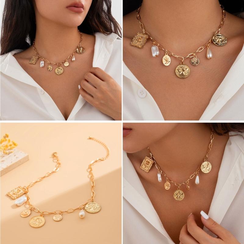 Stylish Gold Crosses Necklace for Women with Seashells Charm Decoration for Beach and Summer Fashion Statement Pieces