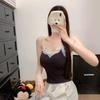 #Spice Girl Tight Lace Edge Splicing Small Suspender Vest Female Pure Desire Off-the-shoulder Thin Top with Chest Pad
